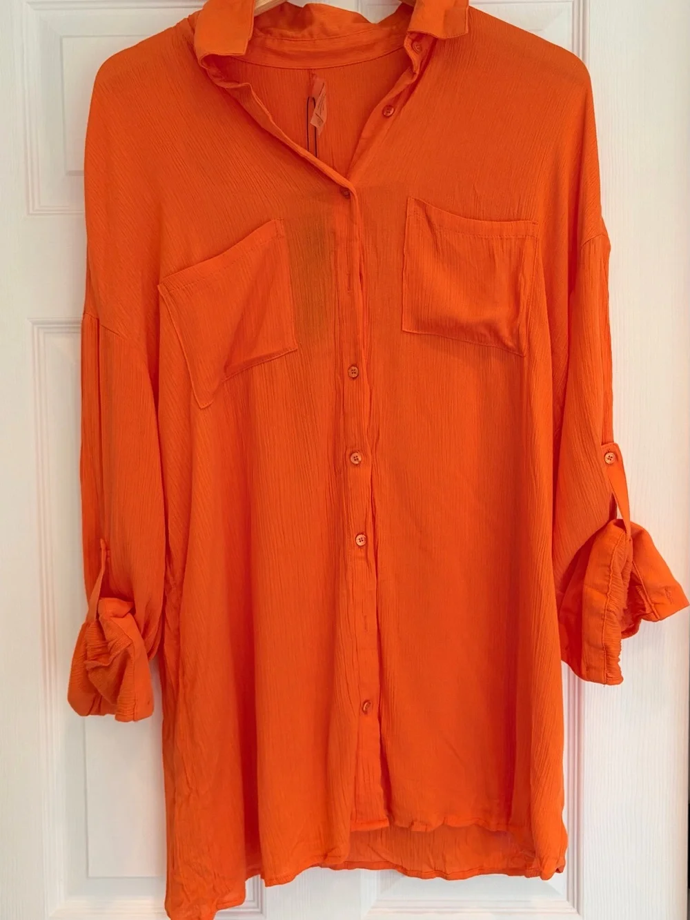 Fashion Nova Oversized Button-Down Shirt in Bright Orange